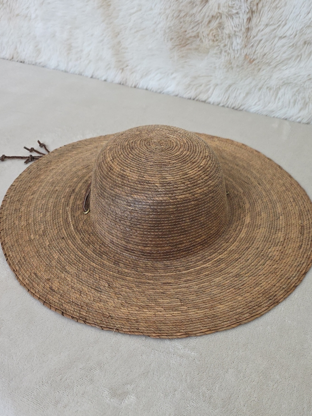 Tula Hats Wide Brim Palm Straw Sun Hat Leather Chin Strap Made in Mexico - Picture 2 of 11